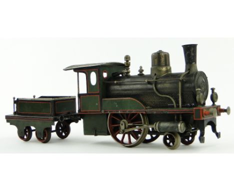 A Bing Carette live steam railway engine,
gauge 2, with auto reverse, in working order, length 18" overall.