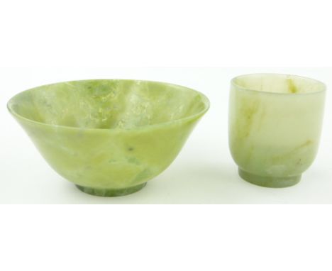 A Chinese jade bowl, 
diameter 3.75" and a beaker, (2).