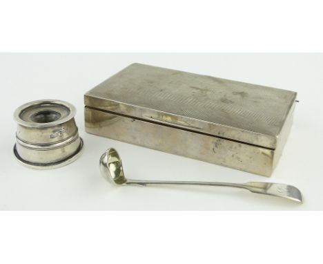 19th century miniature Scottish silver ladle,
an Edwardian silver inkwell and silver cigarette case.