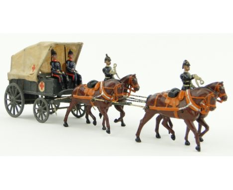 A Britains "British Army Royal Army Medical Corps" horse drawn wagon,
no. 145, length 10.5", with original box.