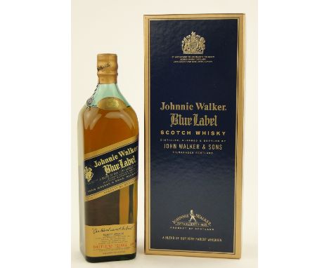 A litre bottle of Johnnie Walker blue label Scotch Whisky,
30 years plus.