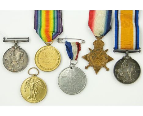 3 First World War medals
to F C C Morgan, R E; 2 medals to 338156 Pte. E F Hammacott A S C and a 1935 Commemorative medal, (6