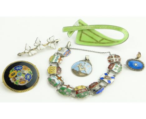 Tostrup enamel and silver brooch and 5 other pieces of enamel jewellery.