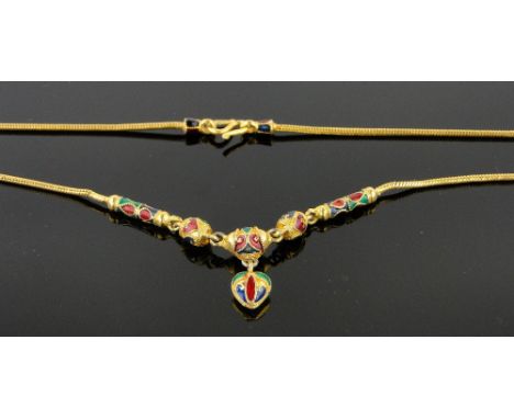 Ornate modern gilt metal and colour enamel necklace, unmarked.