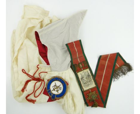 A Masonic robe with emblem "India" 
and an Antique Masonic sash.