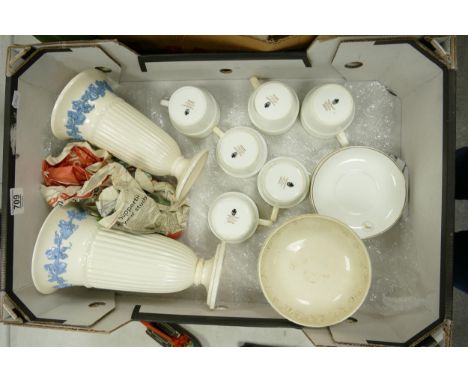 A collection of Wedgwood items to include: Qantas Patterned Cups &amp; Saucers, Queensware vases, Creamware Comport etc 