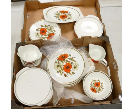 J &amp; G Meakin Poppy patterned dinner ware: to inlcude platter, 19 dinner plates, 2 lidded tureens, 1 open veg, 6 bowls , 6