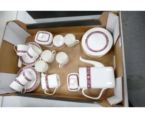 Royal Doulton Minuet Coffee set: to include coffee pot, 8 cups &amp; saucers, 8 side plates, milk jug and sugar bowl 