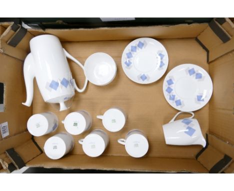 Shelley Blue Harlequin coffee set: to include 6 cups, saucers, milk jug, sugar bowl and coffee pot 