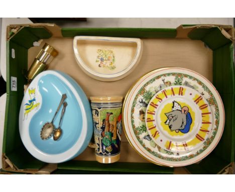 A mixed collection of items to include: Melamine Baby-sham Ashtray, Continental Beer Stien, Novelty Brass Miners lamp etc 