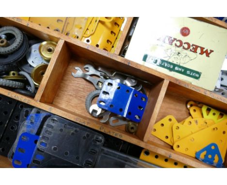A large collection of vintage Meccano parts, brochures &amp; accessories: Two large boxes. (2) 