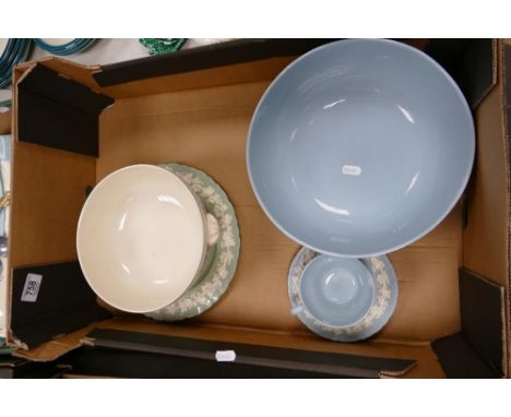 Wedgwood Queensware large bowl: cup &amp; saucer, sage green cabinet plate &amp; Stratford pattern fruit bowl 