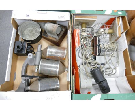A collection of Scientific Equipment Suitable for Steampunk Invitations including: health lamps, lab bellows, light sources, 