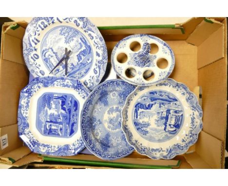 A collection of Spode blue &amp; white Italian ware: to include Egg holder, boxed plate, wall clock etc (1 tray) 