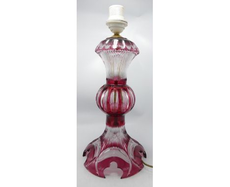 Bohemian Large Glass Cut Glass Ruby Coloured Lamp base: height to fitting 37cm 