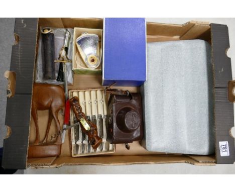 A mixed collection of items to include: boxed EMI-k camera, miniature periscope, cutlery etc 