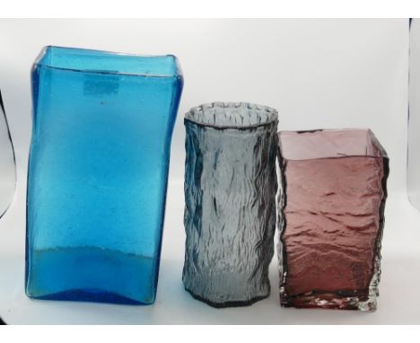 Three Vintage Whitefriars Glass Vases: Tallest H25cms 