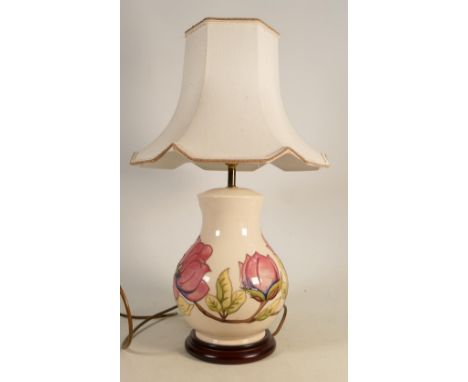 Moorcroft Pink Magnolia on Cream Ground lamp base:height with shade 53cm 