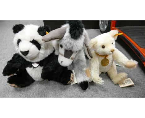 Steiff Teddybor 32 Millennium, Manschli Panda 25 Sitzend &amp; Issy Esel 60 Greu LLengend Teddy Bears: with tags 