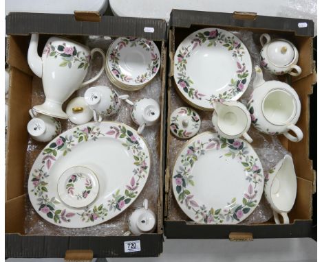 A large collection of Wedgwood Hathaway Rose Patterned Tea &amp; Dinner Ware including: Coffee Pot, Teapot, Dinner Plates, Ov