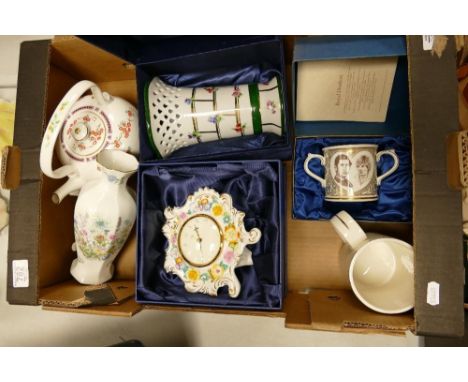A mixed collection of items to include: Coalport Floral Boxed Mantle Clock, Aynsley Wild Tudor Vase, Compton Woodhouse Japane