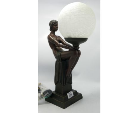 Bronzed Resin Art Deco Figure Lamp Base: height 42cm 