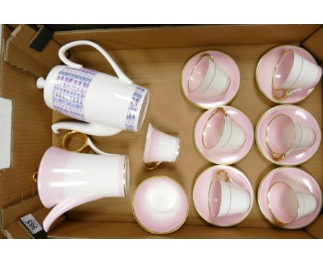 Shelley 12878 Patterned Art Deco Coffee Cans &amp; Saucers, Milk &amp; Cream Jug, together with similar Damaged Teapot &amp; 