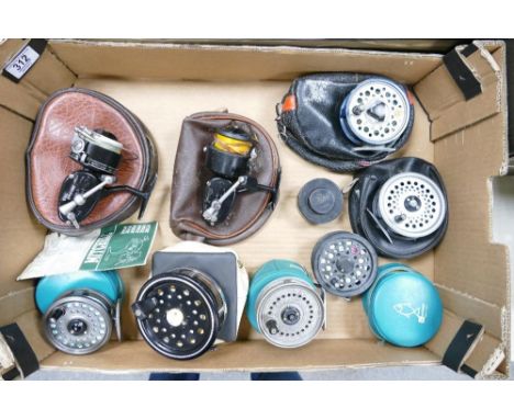 A collection of vintage fishing tackle reels to include: Mitchell 300A &amp; 300, Intrepid Rim Fly, Winfield Salmon Fly, Beau