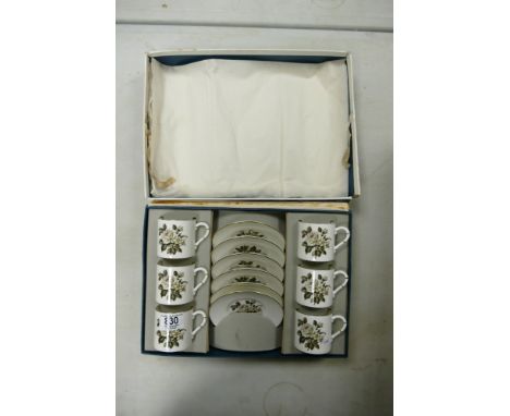 Royal Worcester Cased Floral Coffee Cans &amp; Saucers: 