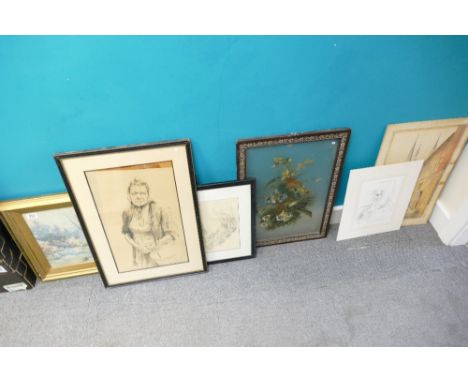 Group of six watercolours drawings &amp; print: European scene Shison?, 2 x  pencil drawings by Franco Matiano, Limited editi