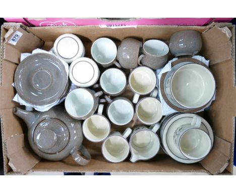 Denby Greystone tea set: to include teapot, 8 cups, saucers, side plates together with Hornsea Cornrose tea ware 