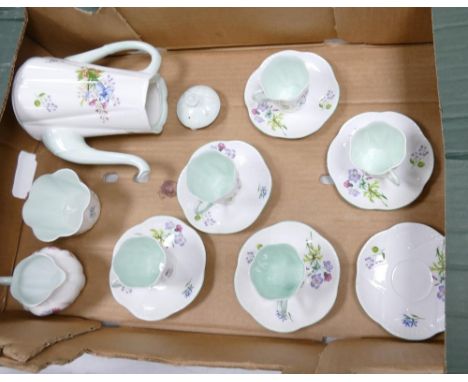 Shelley floral coffee set: to include coffee pot, milk jug, sugar bowl, 5 cups and 6 saucers 