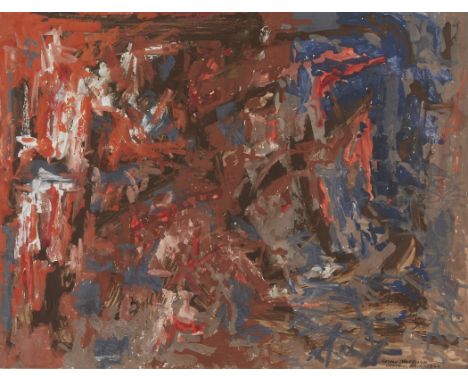 George Morrison (Ojibwe, 1919-2000). Tempera on paper painting titled "Nostalgia (After deChirco). Red Rock Variation. Lake S