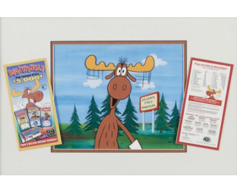Original 1996 hand-painted animation production cel of Bullwinkle J. Moose. Depicting the cartoon character standing in front
