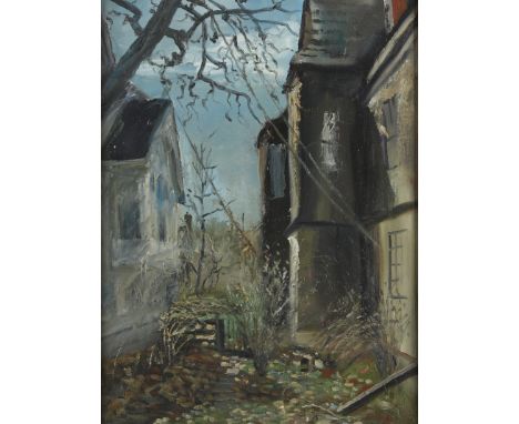 Tom Blanck&nbsp;(American, 20th/21st c). Oil on canvas landscape painting depicting buildings. Blanke is an artist and philan