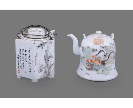 Two Chinese qianjiang-enamelled teapots, Tongzhi (1861-1875), comprising one hexagonal teapot signed Zhang Zhengliang and Jin