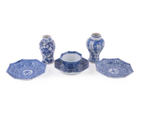 A group of Chinese blue and white wares, 18th century, Qing Dynasty, including: one mini vase painted with birds and butterfl