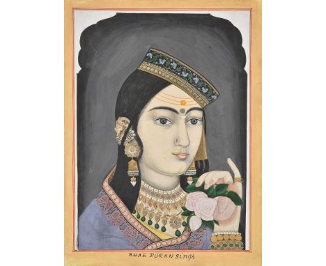 Portrait of Bhae Puran Singh, as a young Sikh Lady, Indian miniature painting on card [India (probably Punjab), c. 1890] sing