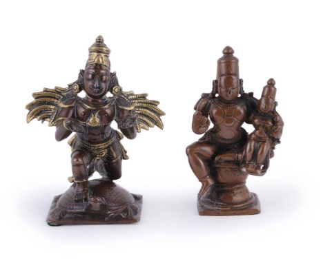 A 'Gangajumna' bronze figure of Garuda, Tamil Nadu, South India, c.18th century, bronze and brass, the winged vehicle of Vish