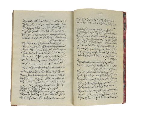 Two Persian volumes, the larger one written in black nasta'liq on cream paper, with Persian numerals on the upper side and a 