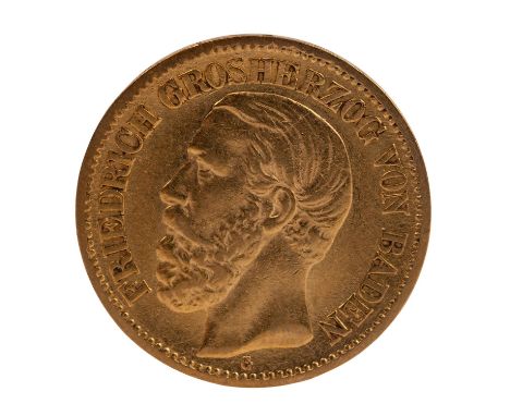 Baden/GOLD - 10 Mark 1873 G Friedrich I., ca. 3,58 g fein, ss| Baden/GOLD - 10 marks 1873 G Frederick I., approx. 3.58 grams 