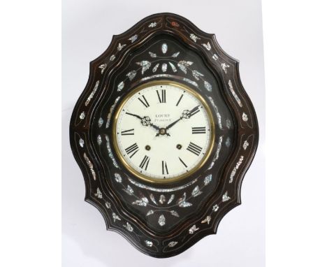 Late 19th Century French ebonised, wire and mother of pearl inlaid vineyard wall clock, the white painted dial signed&nbsp;Lo