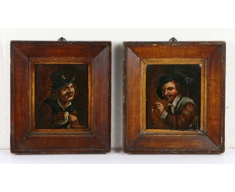 Follower of David Teniers The Younger, (1610-1690) Two portraits, the first of a man smoking a clay pipe, unsigned oil on boa