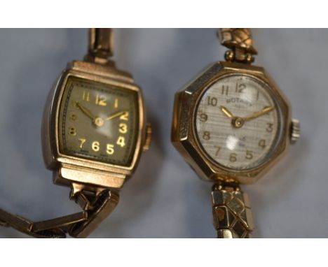 Rotary; a ladies' 9ct gold octagonal wristwatch, the gilded dial set with Arabic numerals on expandable strap and a yellow me