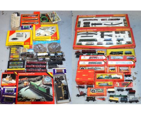A quantity of Hornby 00 gauge to include, B.R. Express Freight train set, L.M.S. Passenger boxed set, a quantity of boxed 00 