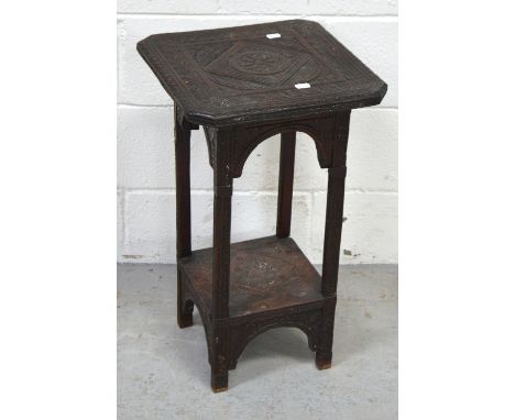 A early 20th century Indian hardwood side table with lower shelf, 36 x 36cm, height 60cm.