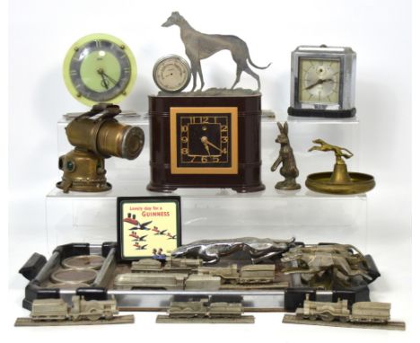A collector's lot comprising a Joseph Lucas Limited of Birmingham bicycle lamp, retro clocks to include an Art Deco style Fer
