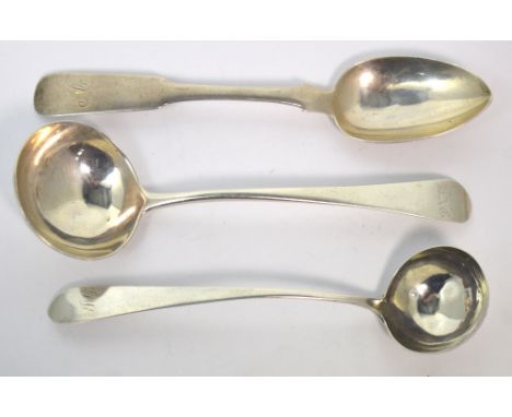 A c1813 Inverness hallmarked silver spoon, maker Robert Naughten, length 18cm, a George III hallmarked silver ladle, London 1