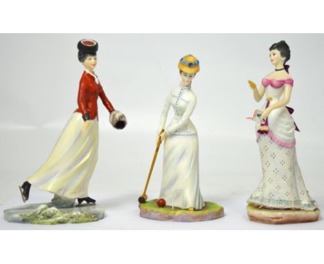 Three Royal Worcester Victorian series figures; 'Rosalind' model no 12, 'Bridget' model no 310 and 'Emily' model no 345, all 