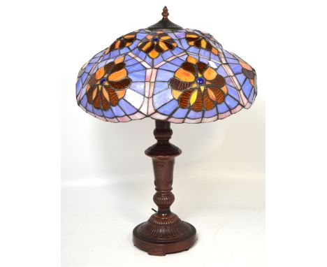 A modern bronzed table lamp with Tiffany style shade, height approx 60cm.